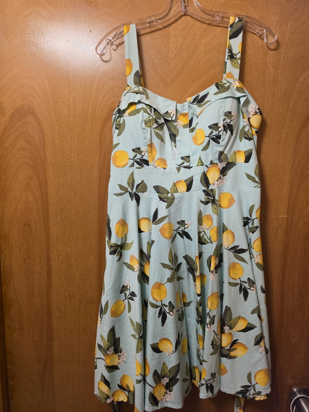 Chetta B Pinup Style Lemon and Floral dress. Blue background, great stretch